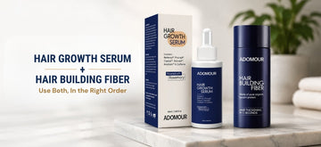 Adomour hair growth serum and hair building fiber for a complete hair-thinning routine