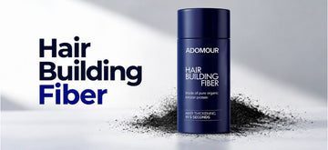Adomour Hair Building Fiber 27.5g black keratin fiber bottle on a clean background