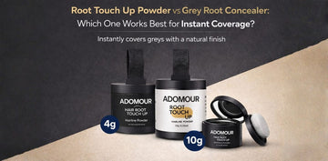 Root touch up powder for instant grey coverage with natural finish using ADOMOUR hair root touch up