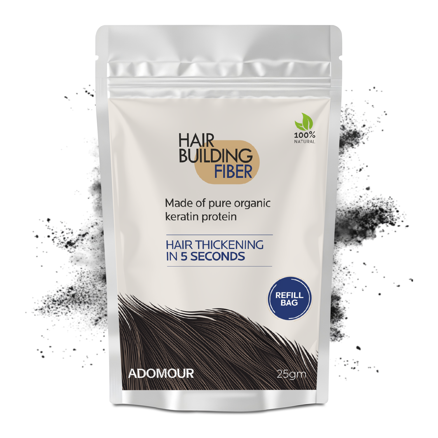 Adomour Hair Building Fiber Refill Pack 25g keratin hair fibers for thinning hair and bald spot coverage