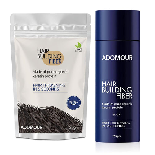Hair Building Fiber Combo Pack with 27.5g Bottle and 25g Refill Bag, Keratin Based Hair Fiber