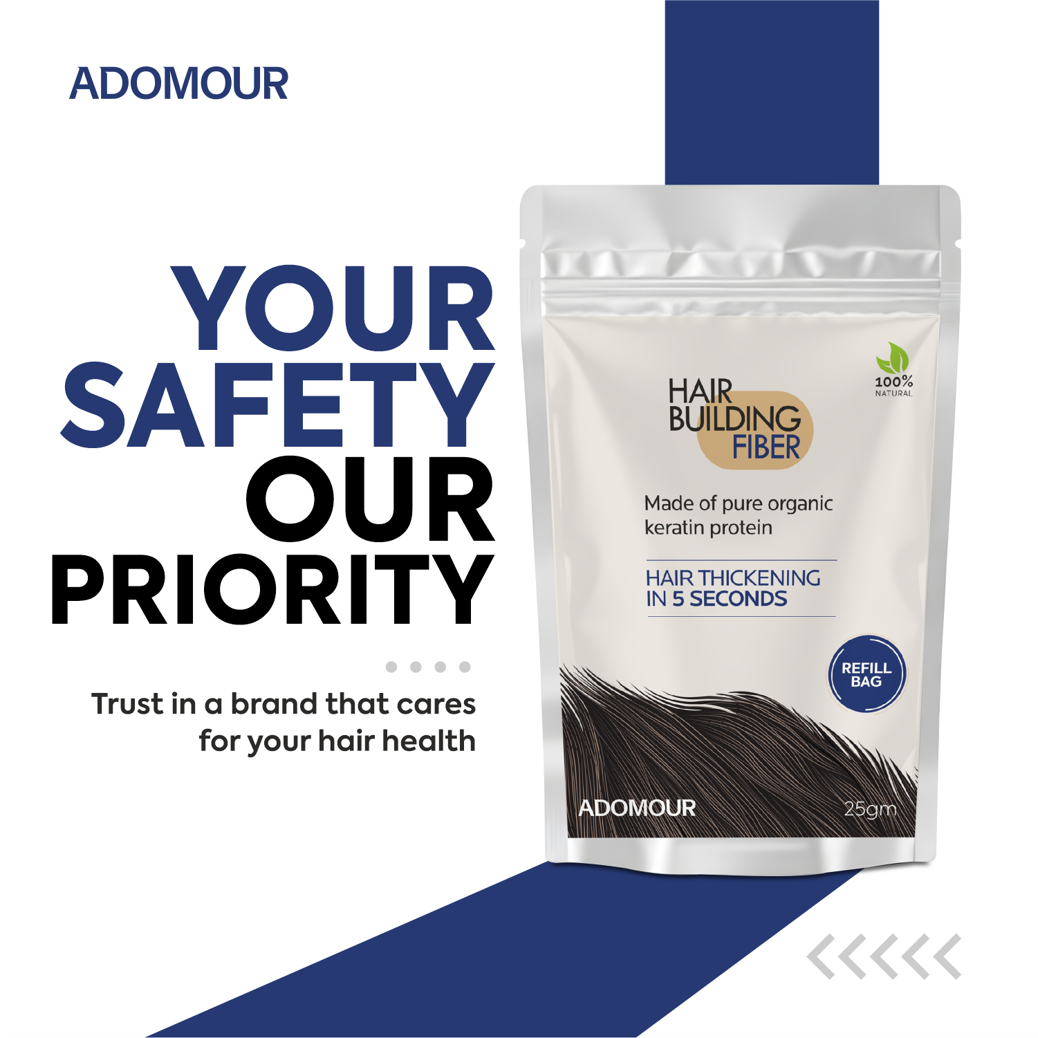 Adomour hair building fiber refill pack 25g safe keratin hair fibers for thinning hair natural hair thickening solution