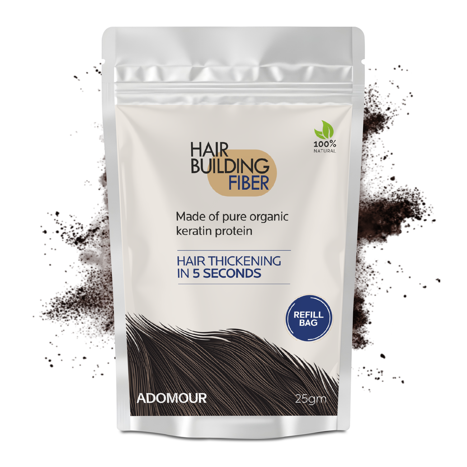 Adomour hair building fiber refill pack, 25g dark brown keratin hair fibers for thinning hair instant hair thickening powder