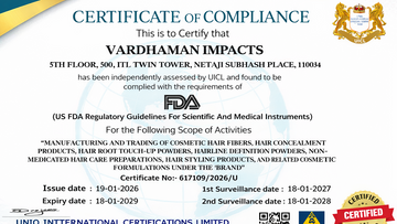 Vardhaman Impacts FDA compliance certificate issued by UICL for cosmetic hair products manufacturing