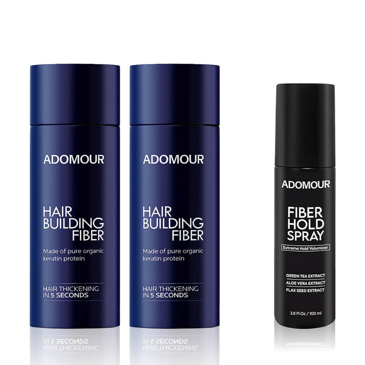 Adomour Hair Building Fiber Pack of 2 with free fiber hold spray for long lasting hair coverage