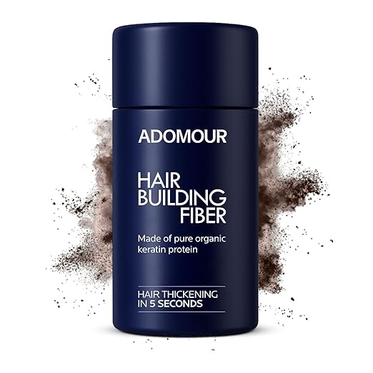 Hair Building Fiber Medium Brown by Adomour with keratin hair fibers for thinning hair, hair loss concealer and bald concealer for natural-looking thick hair