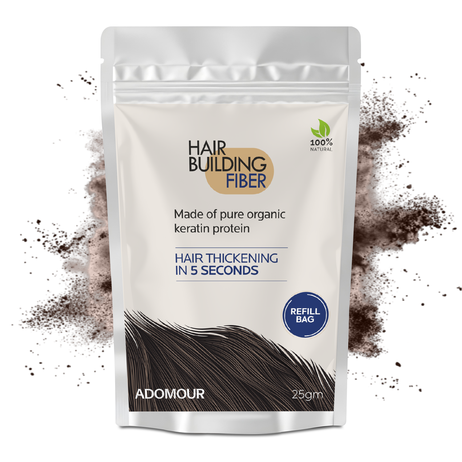 Adomour hair building fiber refill pack 25g medium brown keratin hair fibers for thinning hair instant hair thickening coverage