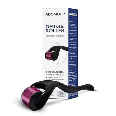 Adomour Derma Roller 0.5mm | 540 Titanium Microneedles for Hair & Beard Growth (Pack of 2)