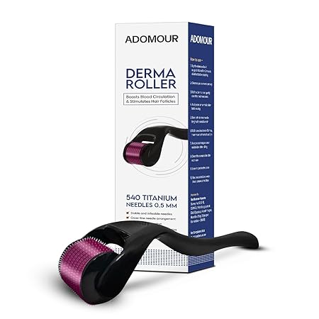 Adomour Derma Roller 0.5mm | 540 Titanium Microneedles for Hair & Beard Growth (Pack of 2)